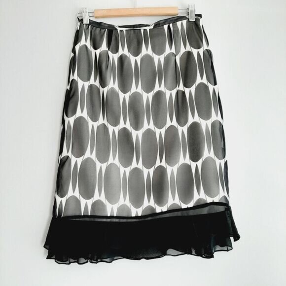 SILKLAND / 100% Silk Knee Length Bottom Ruffle Layered Skirt B&W Sz S / 6 Flawed - Picture 5 of 12